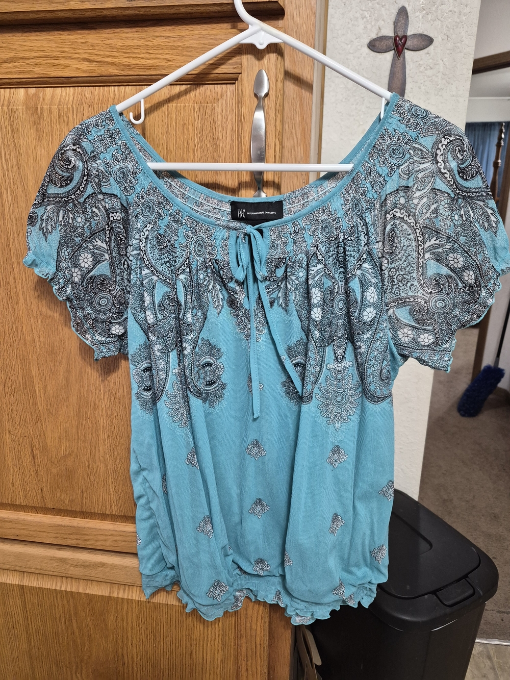 INC International Concepts Turquoise Paisley Off-Shoulder Peasant Top